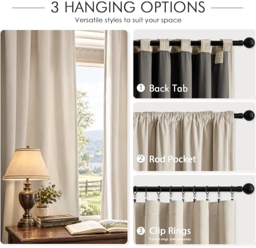 75% Blackout Velvet Curtains, Rod Pocket Back Tab 2pcs 52x108 Beige