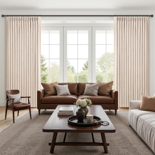108 Inch Oatmeal Blackout Linen Pinch Pleated Curtains,2
