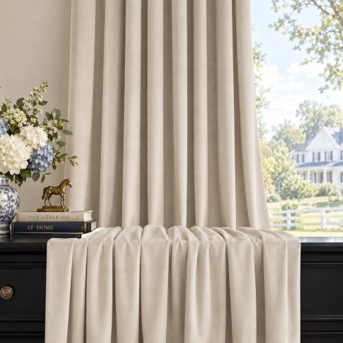 75% Blackout Velvet Curtains, Rod Pocket Back Tab 2pcs 52x108 Beige