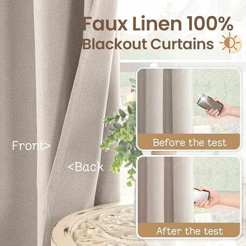 BGment 100% Tan Blackout Curtains for Living Room 96 Inch Long - 2
