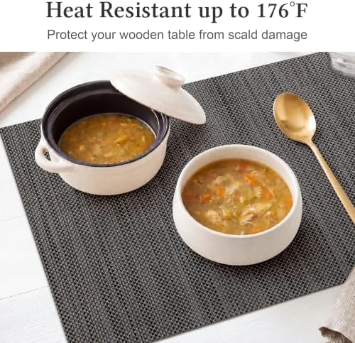 HOOMIL Placemats Set of 6, Heat Resistant, Dark Gray