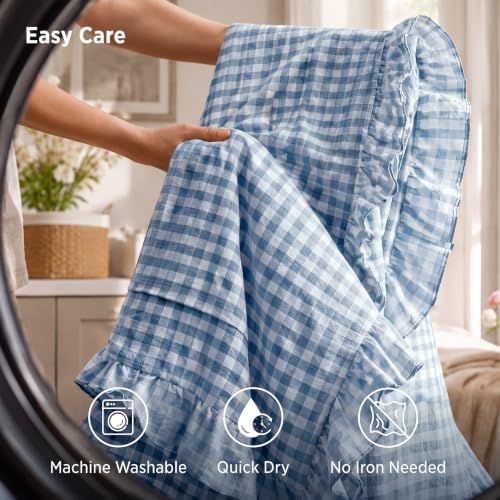 Bedsure Gingham Ruffle Duvet Cover Set, Queen Cotton-Like Quilt Cover