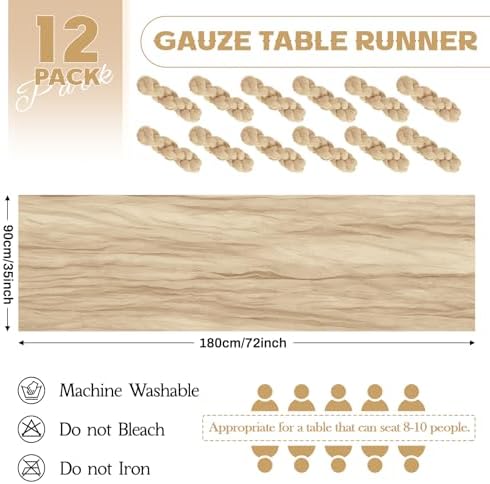 Aktor 12 Pack Beige Table Runner Boho Cheesecloth Table Runner Semi