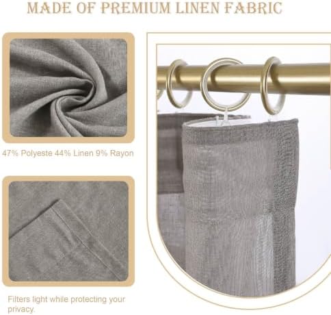 Semi Sheer Back Tab Linen Curtains 84 Inches Long, 2 Panels