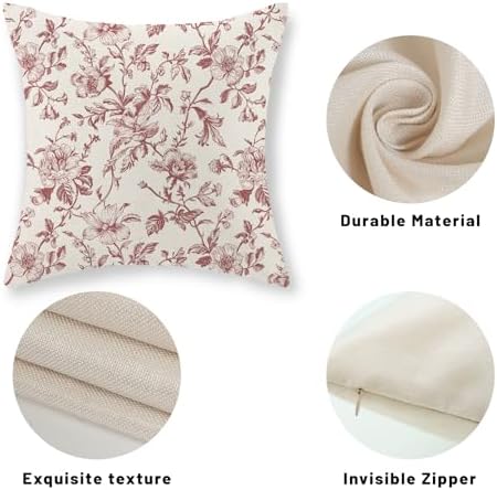 Burgundy Red Floral Pillow Covers 18x18 Set of 2 Chinoiserie Floral