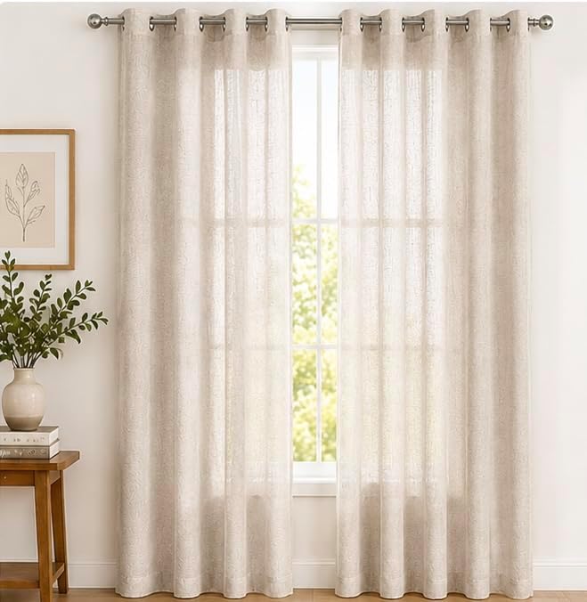 Rooh Threads Linen Sheer Curtains 84 Inches Long, 2 Panels Set, Light