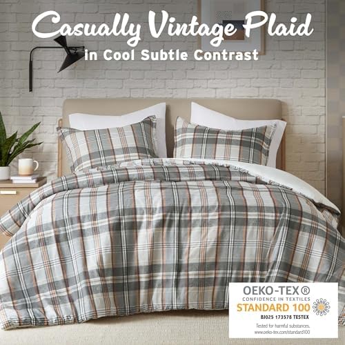 Intelligent Design Plaid Lodge Modern Tan/Gray Queen Duvet Cover Set