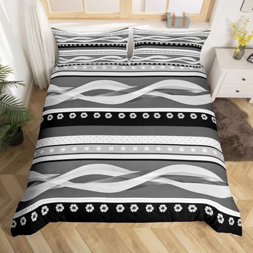 Duvet Cover Full Size,Modern Grey Bohemian Soft Bedding Set,Abstract