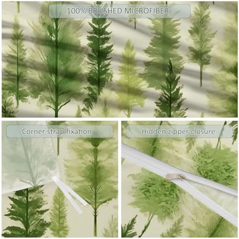 Grayish White Duvet Cover King - Minimalist Fresh Plants Pine Trees