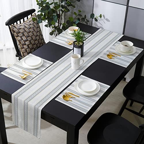 Geometric Stripes Table Mats Set of 4 With Table Runner 90 Inches