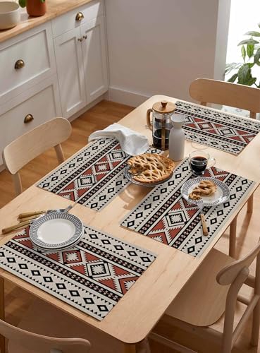 Placemats Set of 8, Beige Boho Woven Placemat, Linen Place Mats for