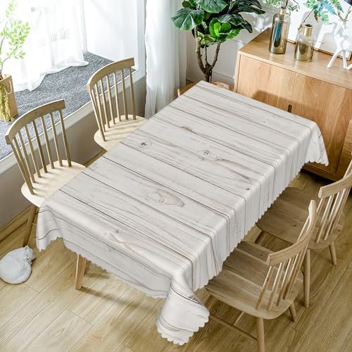60x120inches Gray White Wood Grain Tablecloth Rustic Wooden Board