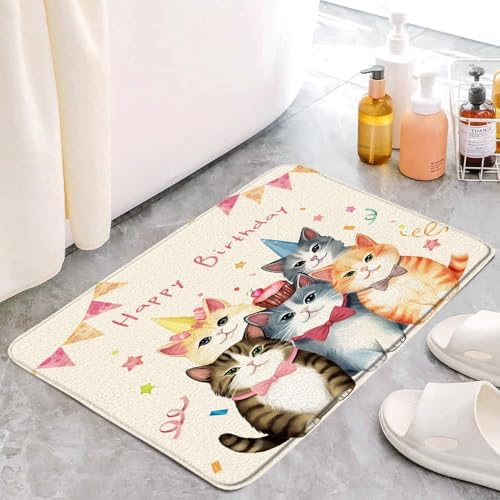 Happy Birthday Bath Mat Cute Lovely Cats Cupcake Birthday Party Girl