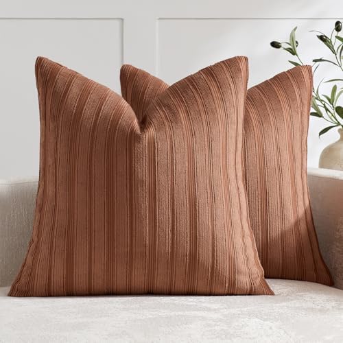 DEZENE 18x18 Rust Red Throw Pillow Covers Pack of 2 Soft Striped