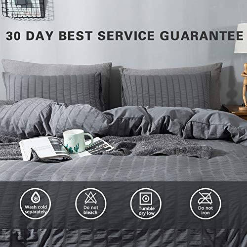 AveLom Gray Duvet Cover King Size, Textured Seersucker Duvet Cover