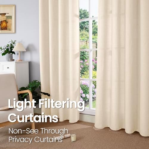 BGment Light Beige Linen Curtains 84 Inches 2 Panels for Living Room