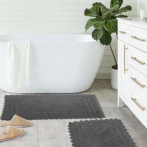 TreeWool Cotton Rectangle Bath Rug Set, 19 x 26 & 23 x 36 in