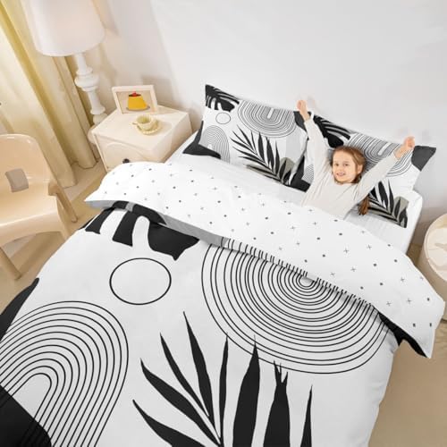Erosebridal Boho Black White Queen Bedding Set, Mid Century Abstract