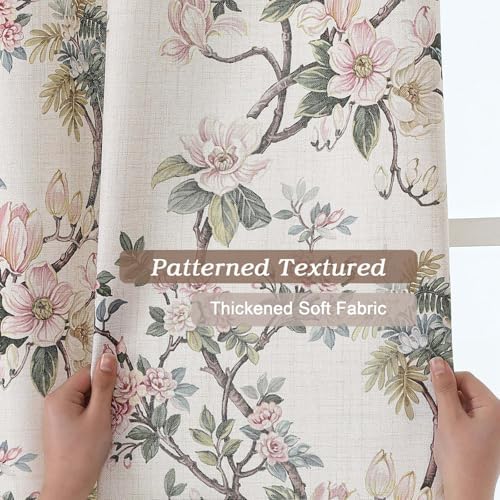 Simplebrand Natural Floral 120 Inch Curtains 2 Panels Set, Faux Linen
