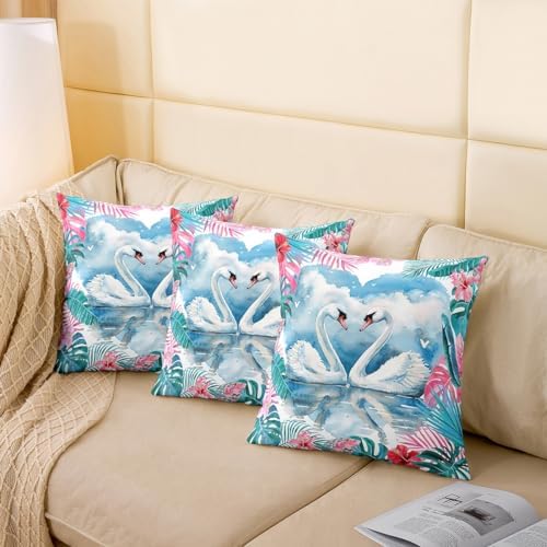 Feelyou White Swan Cushion Case Palm Leaves Throw Pillow Covers