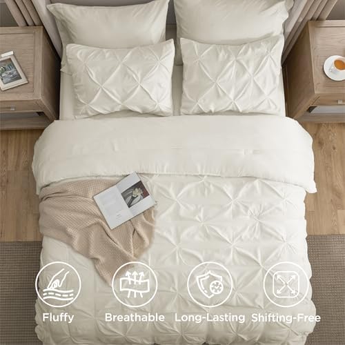 Bedsure 7-Piece Full Size Comforter Sets & Sheets, Ivory Full Bedding