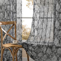 Black Sheer Floral Curtains 72 Inch Length 2 Panels for Bedroom Modern