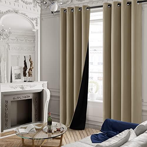 Deconovo 100% Blackout Curtains 108 Inch Long for Bedroom with Black