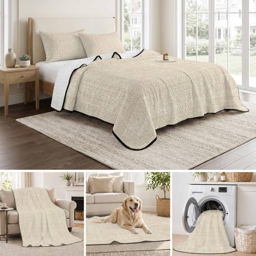 Teamery Queen Quilt Bedding Set Minimalist Beige Aesthetic Breathable