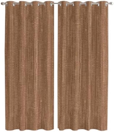Brown Linen Texture Window Curtains 96 Inch Length 2 Panels Set