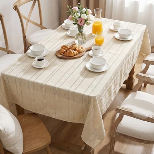 Horaldaily Beige Rectangular Tablecloth, 52×70 Inch, Farmhouse Decor