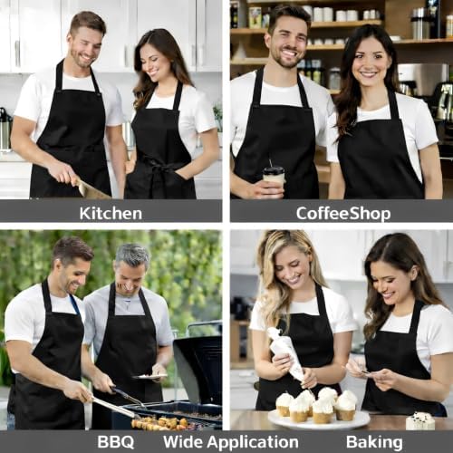 12 Pack Aprons Bulk with Pockets, Unisex Apron with Extra Long Ties