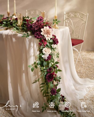 Ling's Moment 14Ft Ivory Table Runner, Wedding Sheer Chiffon Table