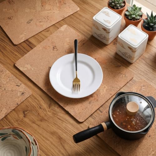 4 Pcs Cork Placemats 17 x 12 Inch, Natural Wood Grain Heat Resistant