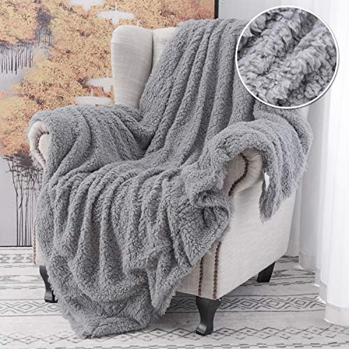 YOH Warm Shaggy Sherpa Reversible Throw Blanket, Fluffy Soft Long Hair