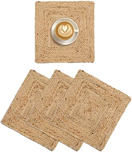 Hausattire Jute Braided Woven Placemats, Set of 4, 14x14 in, Natural