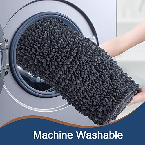 Luxury Chenille Charcoal Grey Bathroom Rugs Sets 2 Piece, Thickened