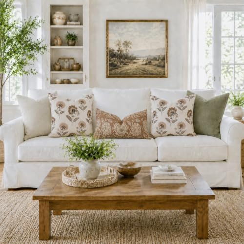 Vintage Throw Pillow Covers 20x20 Set of 2, Cotton Floral Pillow Cover