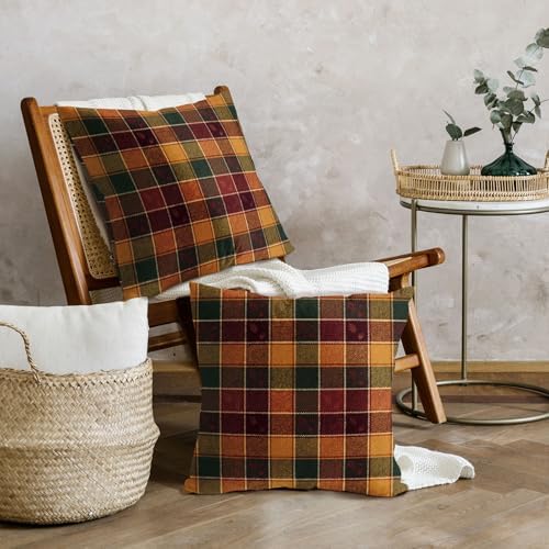 Fall Buffalo Plaid Throw Pillow Covers 22x22 Inch Orange Brown Green