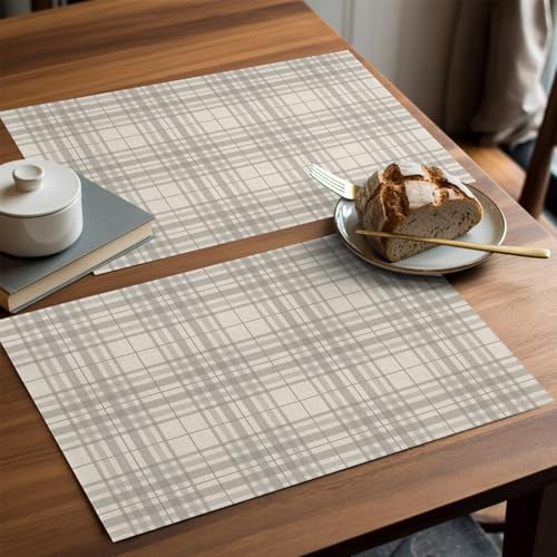 Placemats Set of 8 Industrial Checked Place Mats for Dining Table