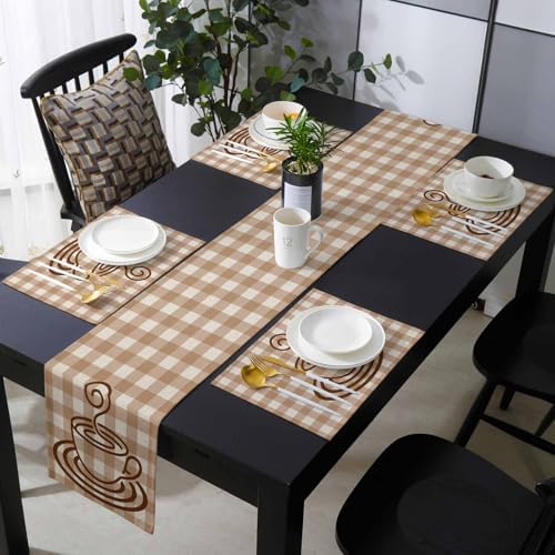 Beige Coffee Table Runner and Placemats for Dining Table,Burlap Coffee