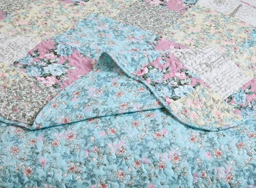 Brilliant Sunshine Lilac Rose Toile Lively Patchwork Quilt Set, King