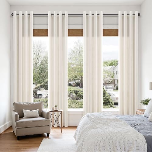 SMABU Extra Long Linen Grommet Curtains 120 Inch Long for Living Room