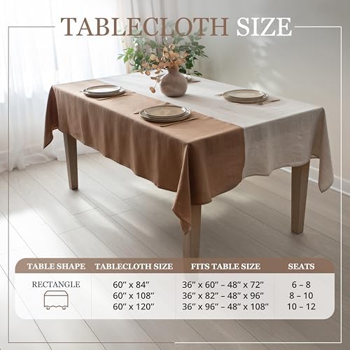 Linen Table Cloth for Rectangle Table - 60 x 108 in - 100% Flax Fabric