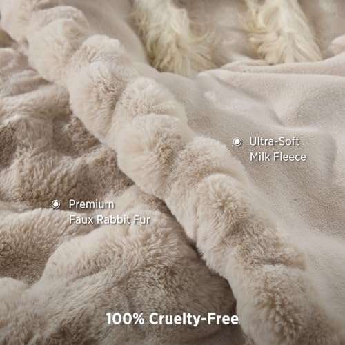 Bedsure Wave Striped Faux Fur Throw Blanket, Beige, 60x80
