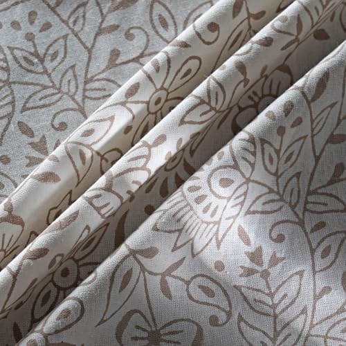 Ridhi Hand Block Print Round Tablecloth Taupe Jal 90 Inch 100% Cotton