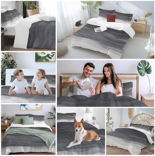 Gray Ombre Bedding Queen Duvet Cover Set, 3 Piece Microfiber Soft