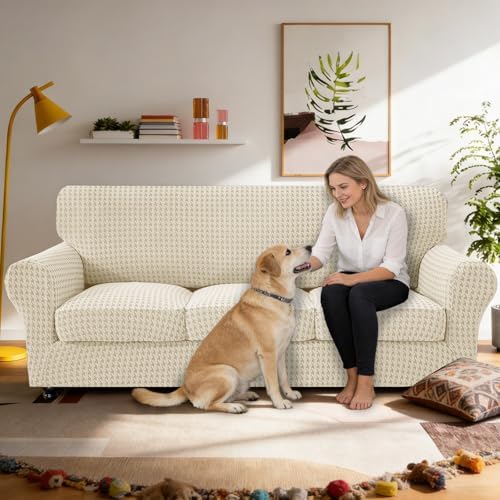 MAXIJIN 4 Pieces Stretch Couch Covers for 3 Cushion Sofa Pet Friendly