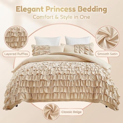 Ruffled Duvet Cover Set Full Size Soft Shabby Chic Waterfall Bedding