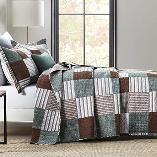 Finlonte King Size Quilt 100% Cotton Plaid Farmhouse Comforter Set