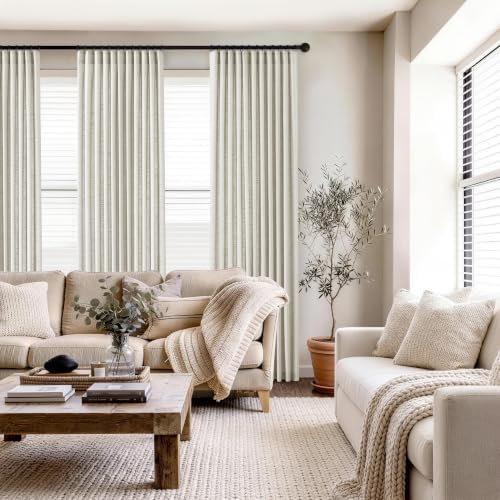 DUALIFE Natural Pinch Pleated Linen Sheer Curtains 2 Panels Set 42x120